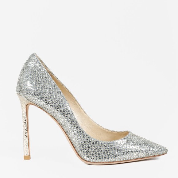 Jimmy Choo Shoes - *SOLD* Jimmy Choo Silver Glitter Snakeprint Pumps